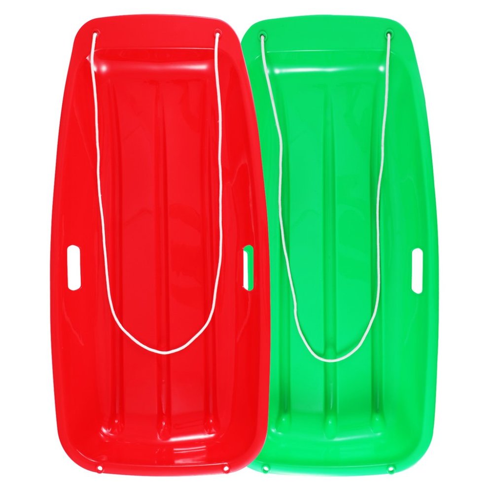 Plastic Sleds for Kids Teens, 2 Packs Snow Sled with Pull Rope & 2 Brake, 35''